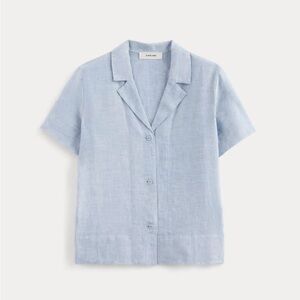 Everlane The Notch Shirt in Linen Light Blue Short Sleeve Button Front Size L